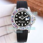 Swiss Rolex Yacht-master Replica Watch Color Diamond Bezel Black Rubber Band 40mm